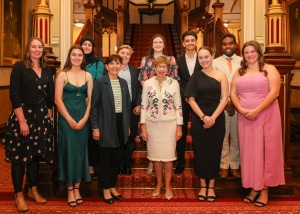 Student guests with RSNSW President, Dr Susan Pond, and the Governor of NSW, Her Excellency the Honourable Margaret Beazley AC KC— 10 August 2023