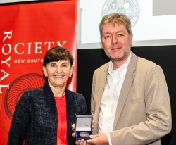 Andy Baker with the President, Susan Pond receiving the Clarke Medal